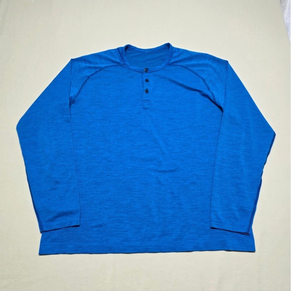 Lululemon Metal Vent Tech Long Sleeve Henley T-Shirt Men XXL Blue Heathered